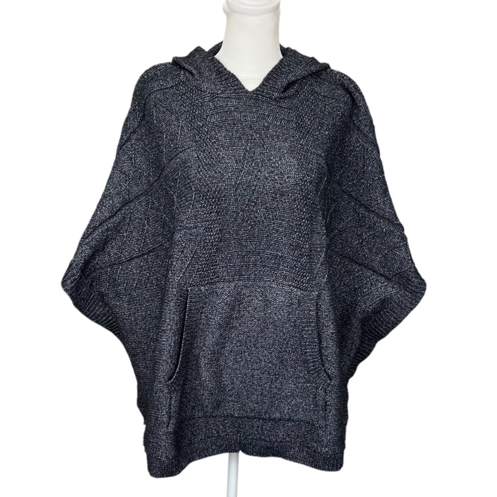 Forever 21 Dark Blue Hooded Sweater Poncho with Kangaroo Pocket, One Size